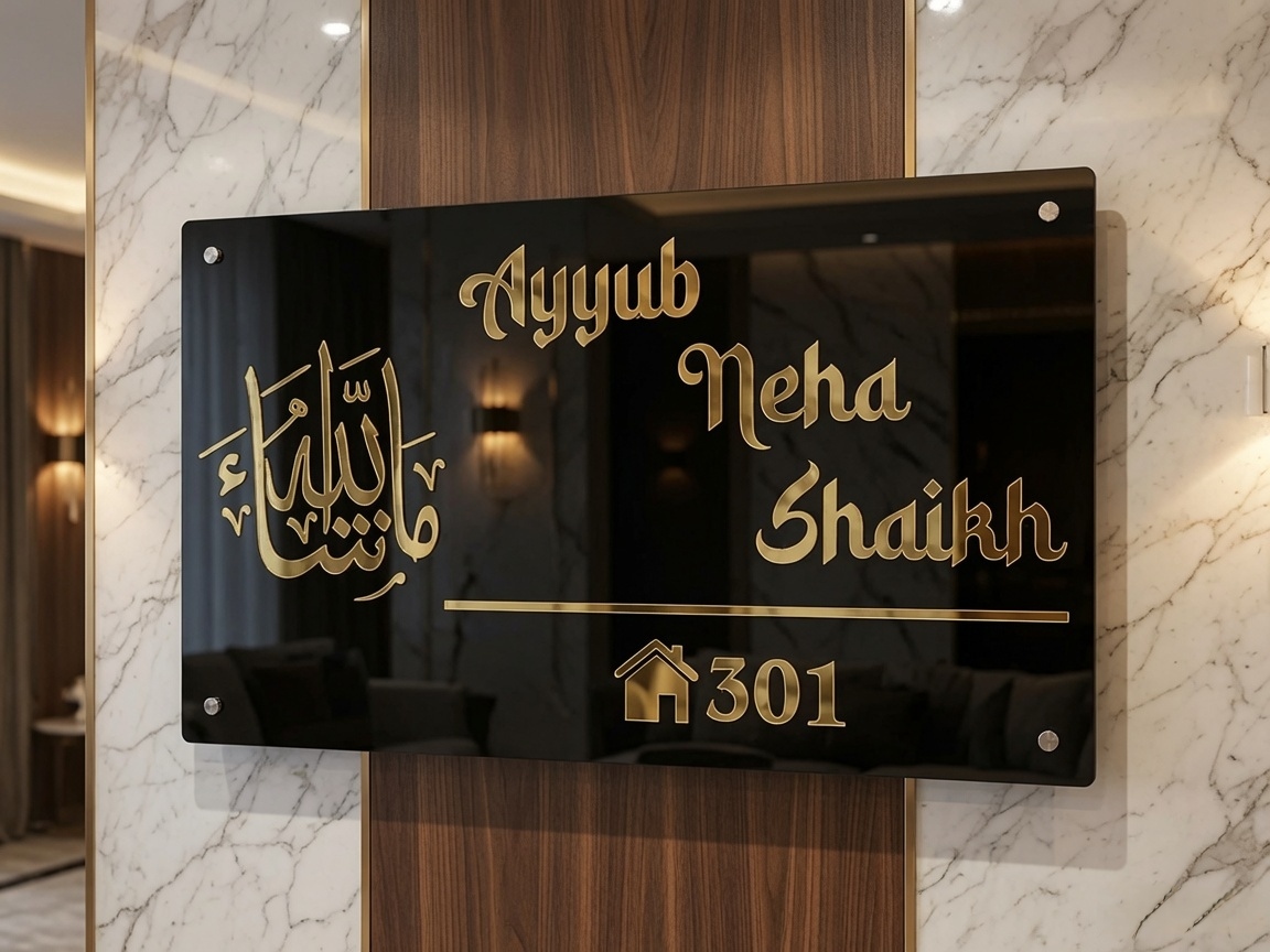 Elegant Bismillah House Name Plate – Black & Gold